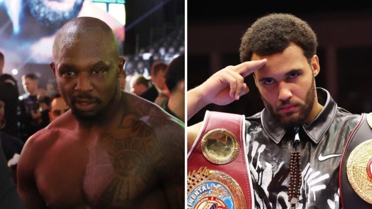 Dillian Whyte (left) exits the ring following defeat to Moses Itauma, Moses Itauma (right) salutes with his belts after victory