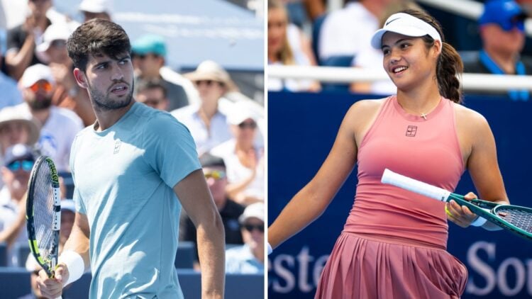 Emma Raducanu and Carlos Alcaraz playing at the Cincinnati Open 2025