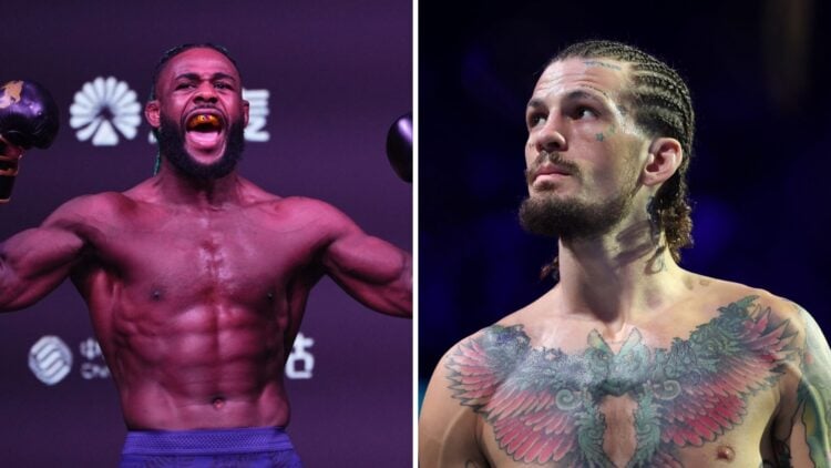 Aljamain Sterling (left) works out for fans and media during the UFC Fight Night, Sean O'Malley (right) looks on in the Octagon