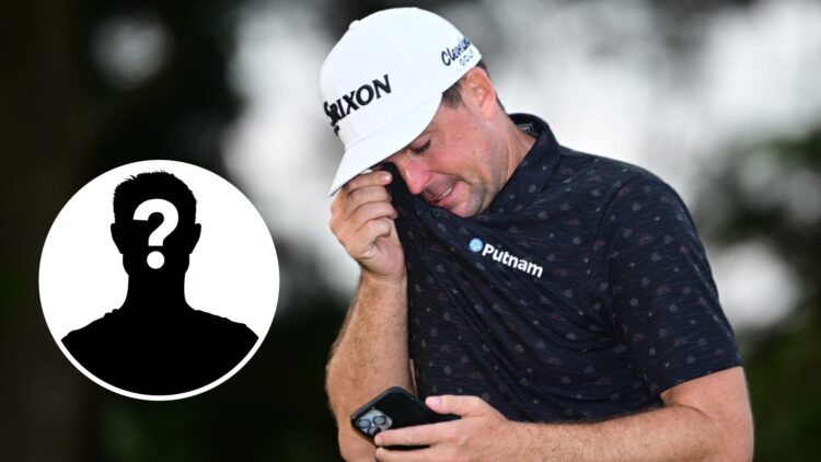 Keegan Bradley emotional talking on the phone (right) and mystery person (left)