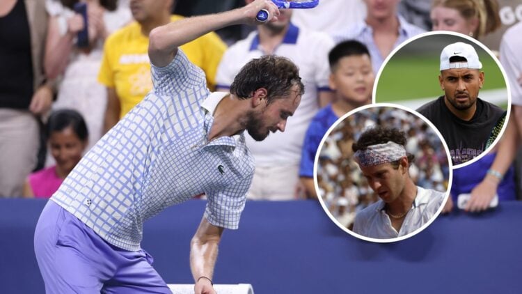 Daniil Medvedev smashing his racket the 2025 US Open