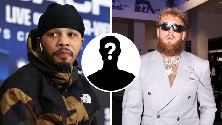 Gervonta Davis (left) looks on at Lamont Roach press conference, Jake Paul (right) poses in suit ahead of Mike Tyson fight