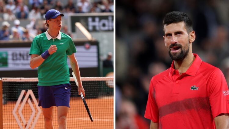 Jannik Sinner and Novak Djokovic at Roland Garros 2025