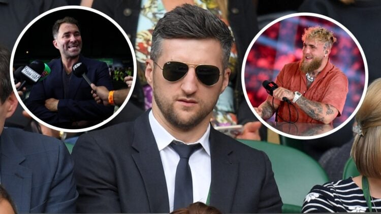 Eddie Hearn (left) speaks to media ahead of Joshua vs Dubois, Carl Froch (middle) attends Wimbledon, Jake Paul (right) speaks on a broadcast