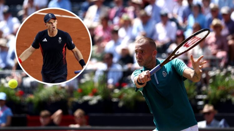 Dan Evans performing at Queen's Club 2025 and Andy Murray at the 2024 Olympics