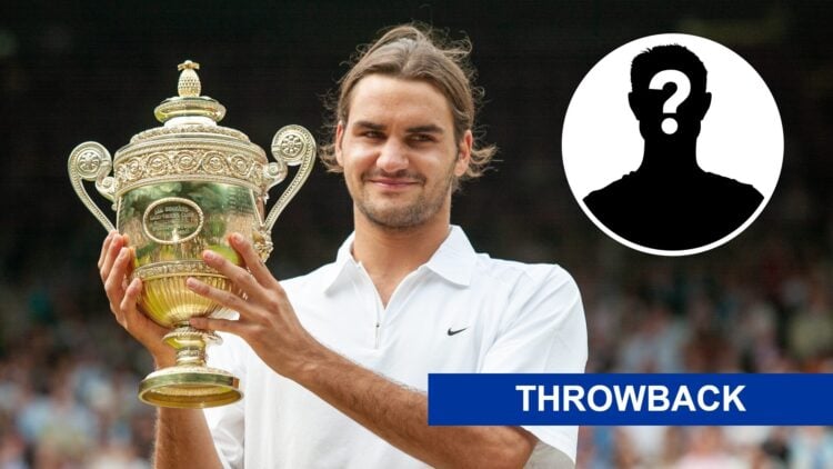 Roger Federer lifting his very first Wimbledon trophy in 2003