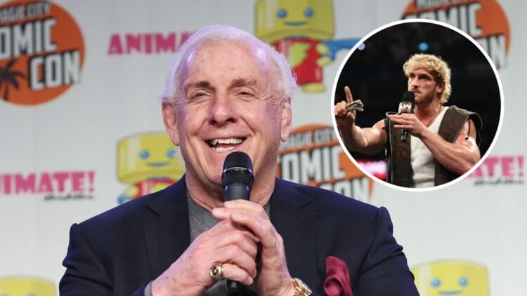 Ric Flair at Magic City Comic Con with an inset of Logan Paul