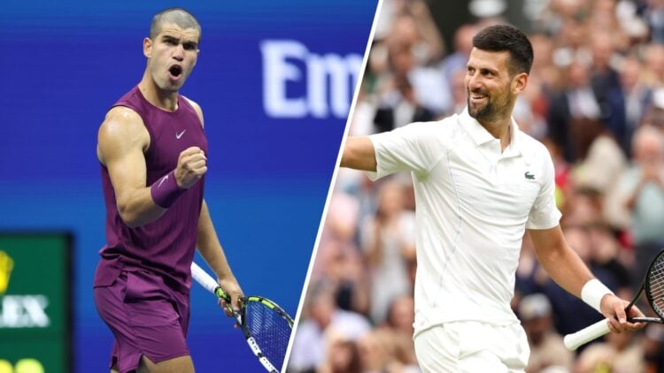 Carlos Alcaraz at the 2025 US Open and Novak Djokovic at WImbledon 2025