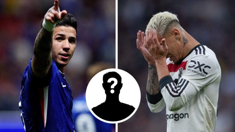 Enzo Fernandez (L) playing for Chelsea at the Club World Cup, Antony (R) looks frustrated while playing for Manchester United in the Premier League...