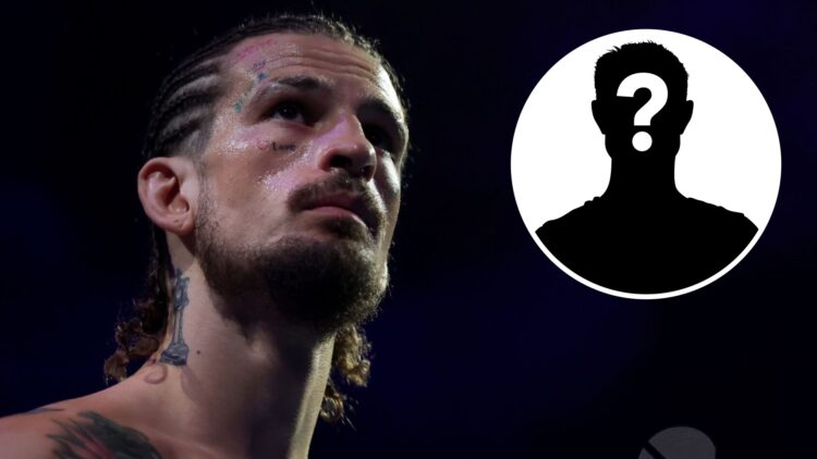 Sean O'Malley enters the Octagon ahead of his UFC 316 fight with Merab Dvalishvili, inset mystery icon
