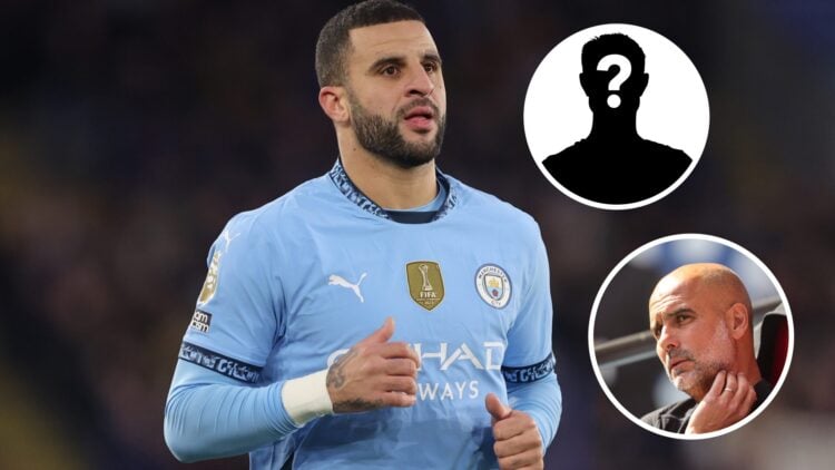 Kyle Walker catching his breath during a Premier League match for Manchester City, Pep Guardiola looks on deep in thought during the FA Cup final b...