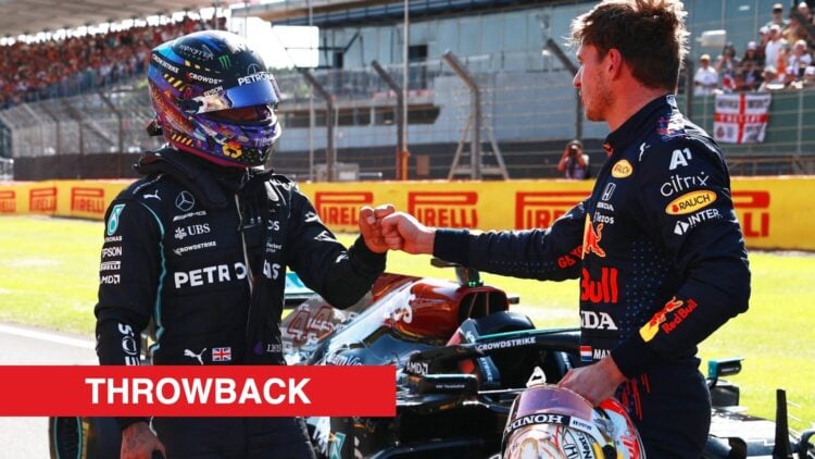 Mercedes' Lewis Hamilton congratulates Red Bull's Max Verstappen for winning the Silverstone Sprint at the 2021 F1 British Grand Prix