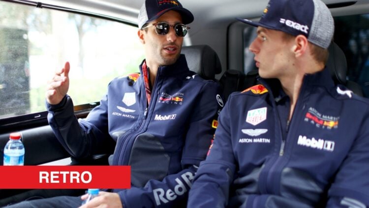 Red Bull drivers Daniel Ricciardo and Max Verstappen speak en route to the 2018 F1 Azerbaijan Grand Prix in Baku